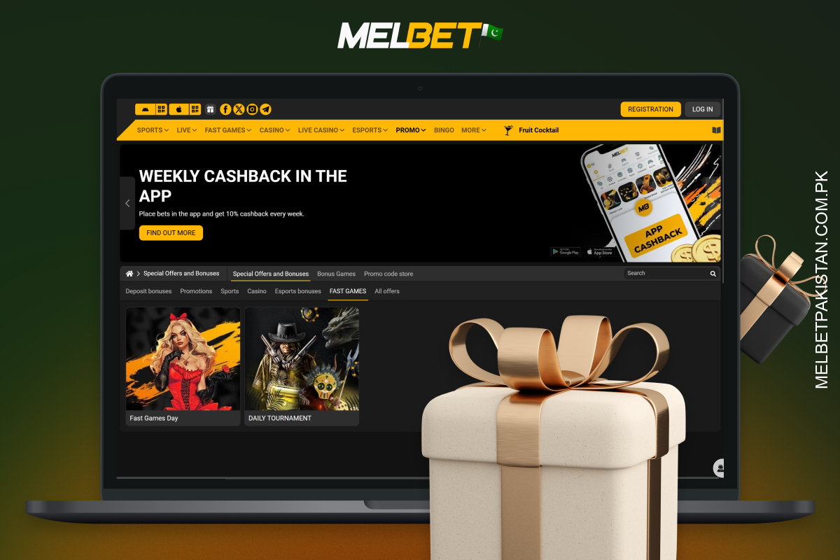 Melbet پاکستان باقاعدگی سے کھلاڑیوں کو خصوصی پروموشنز سے خوش کرتا ہے، جن میں روزانہ انعامات اور تھیمڈ فاسٹ گیمز ڈے شامل ہیں۔