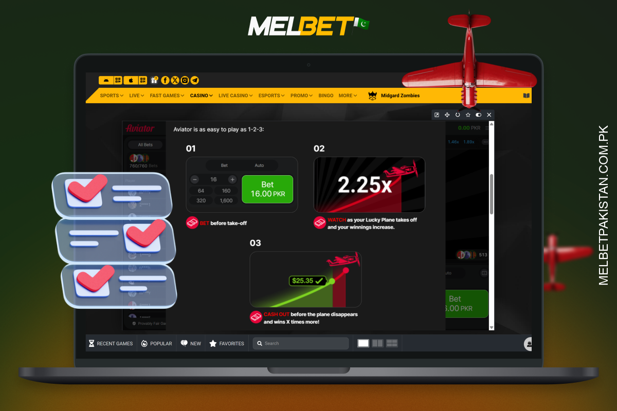 Aviator Melbet گیم کے اصول یہ ہیں کہ کھلاڑی ایک ورچوئل ہوائی جہاز پر شرط لگاتے ہیں جو اونچائی حاصل کرتا ہے اور بیٹ ضرب کو بڑھاتا ہے، اور وہ کسی بھی وقت اپنی جیت کا دعوی کرنے کے لیے واپسی کے بٹن کو دبا سکتے ہیں۔