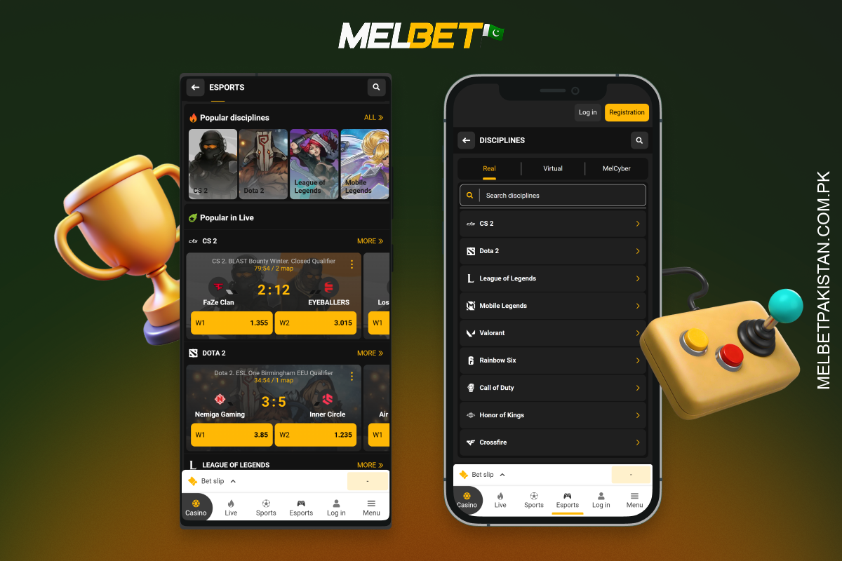 Melbet Pakistan ایپ میں، صارفین تازہ ترین مشکلات، لائیو سٹریمز اور مختلف مارکیٹوں کے ساتھ esports پر شرط لگا سکتے ہیں