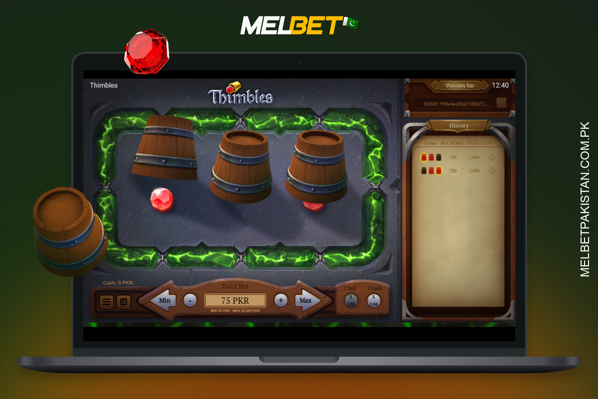 Melbet Thimbles کھیلنے کے لیے، رجسٹر کریں، ڈپازٹ کریں، ایک گیم ڈھونڈیں، شرط لگائیں اور ایک تھمبل منتخب کریں۔