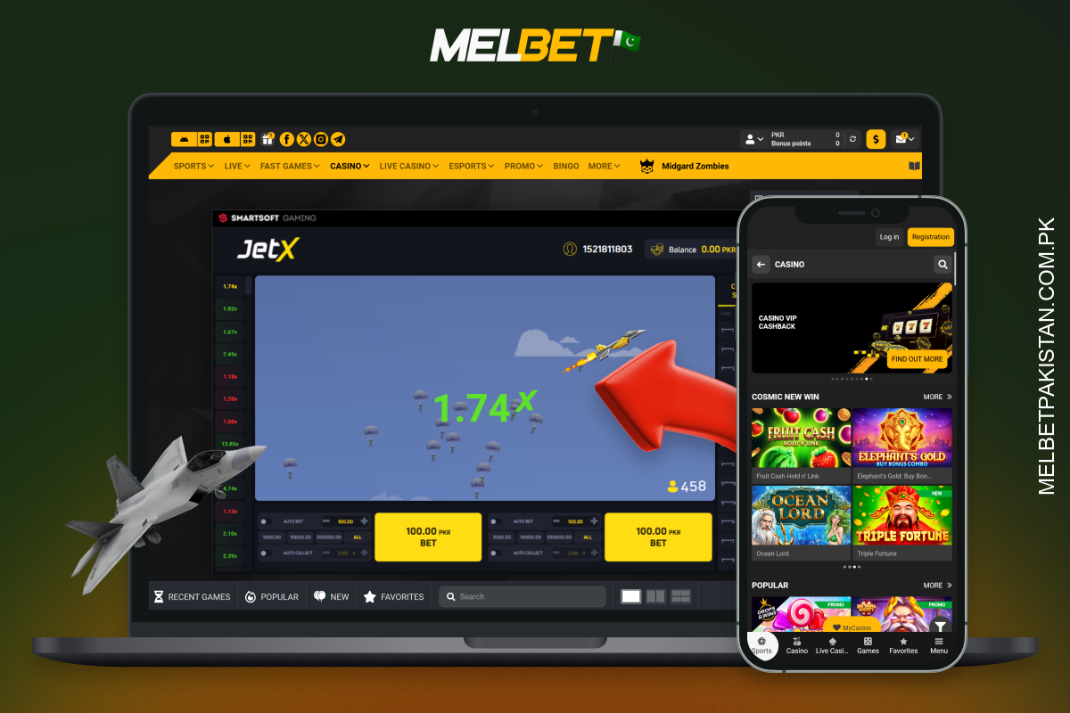 پاکستان میں Melbet پر حقیقی رقم کے لیے JetX کھیلنا شروع کرنے کے لیے ایک اکاؤنٹ بنائیں، اپنا بیلنس اوپر کریں، JetX گیم کھولیں اور شرط لگائیں۔