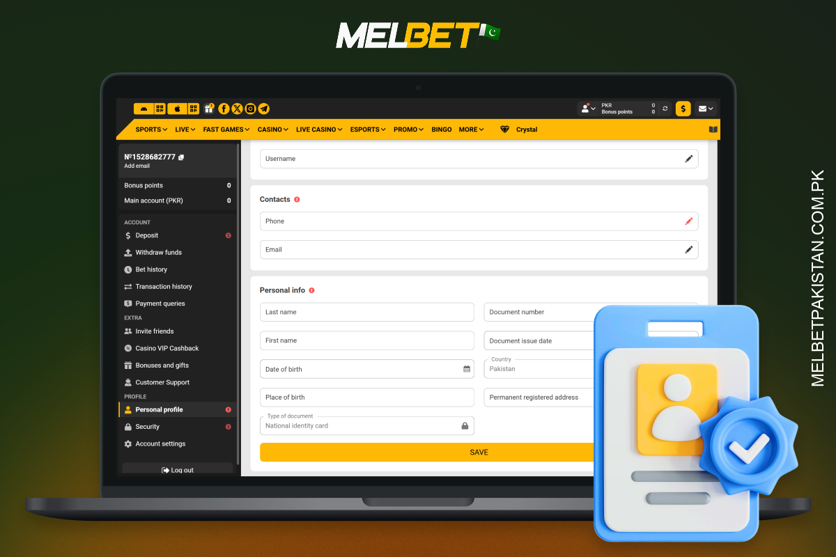 کھلاڑی اپنے پروفائل میں دستاویزات اپ لوڈ کر کے پاکستان میں اپنے Melbet اکاؤنٹ کی تصدیق کر سکتے ہیں۔
