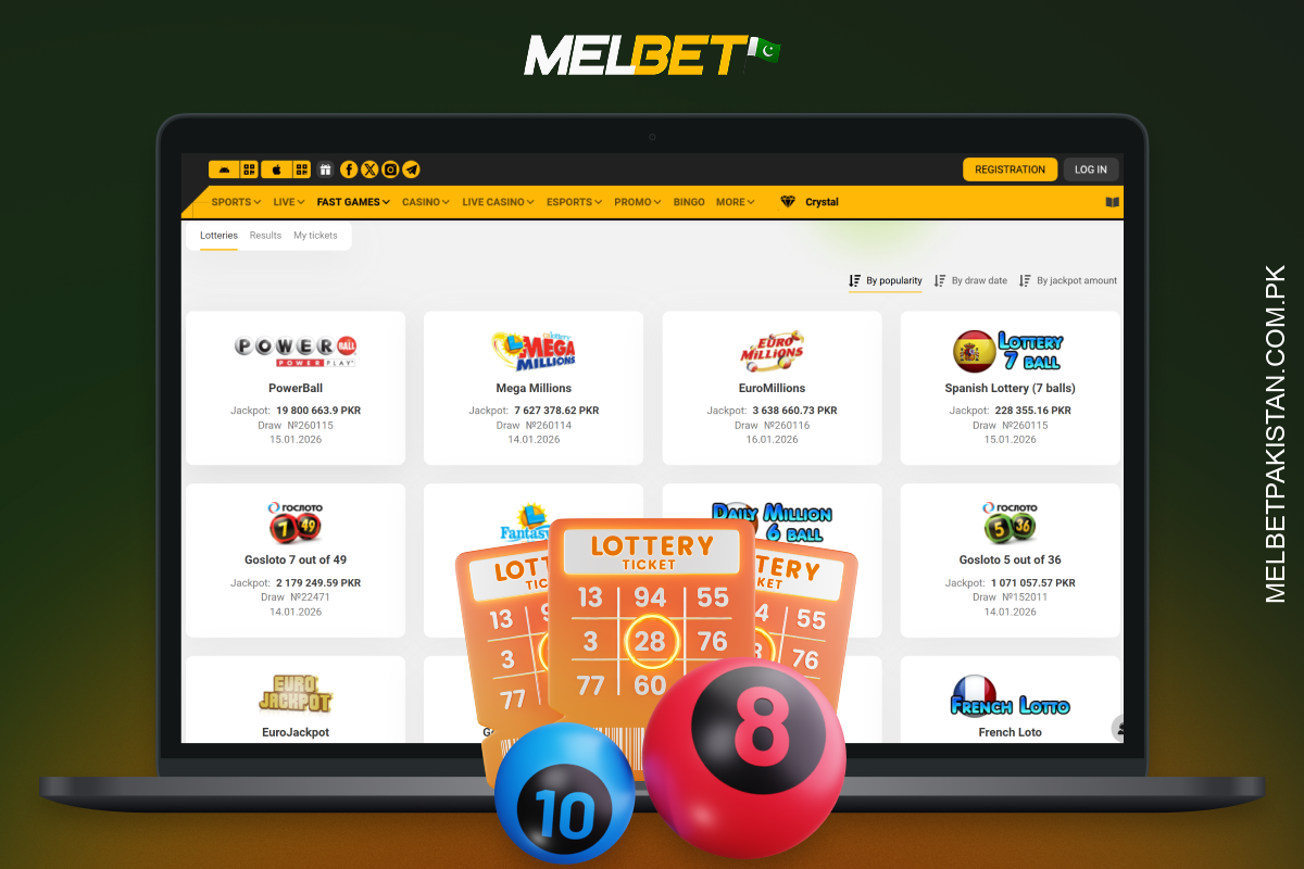Melbet لاٹریاں کینو، بنگو، اسکریچ کارڈز اور عالمی جیک پاٹس کے ذریعے فوری جیتیں پیش کرتی ہیں۔