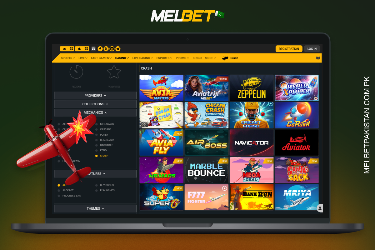 Melbet کریش گیمز حقیقی رقم کے لیے آرکیڈ جوئے کی گیمز ہیں جن کے نتائج منصفانہ ہیں اور بڑی جیت کا موقع فراہم کرتی ہیں۔