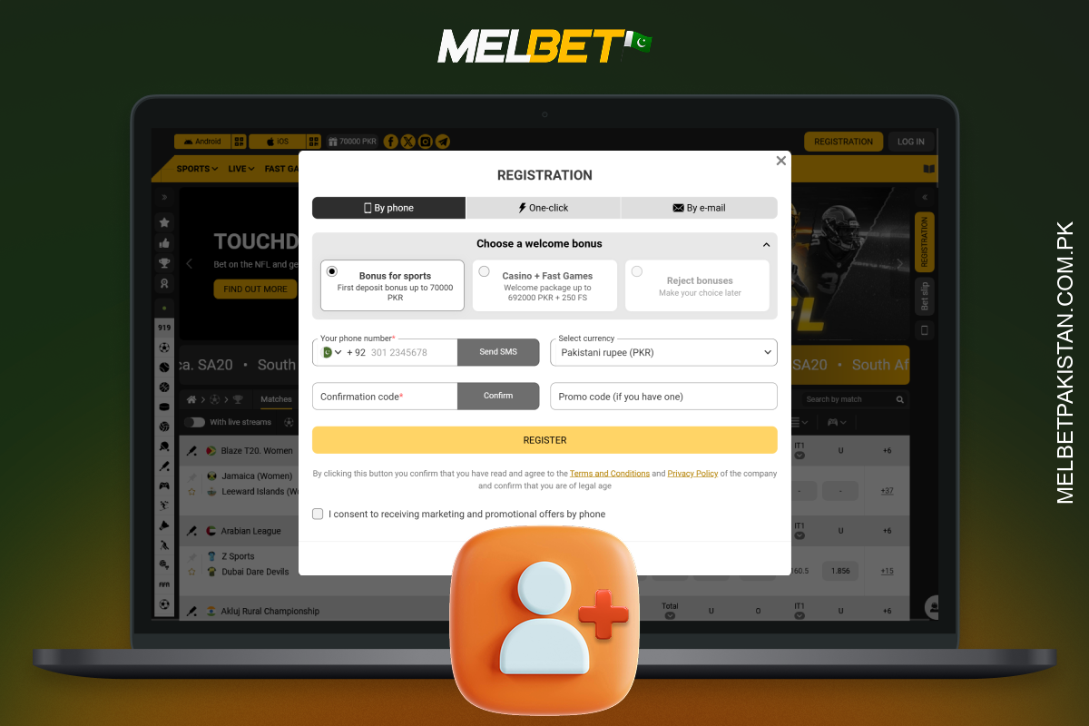 Melbet پاکستان کے ساتھ رجسٹریشن میں صرف چند منٹ لگتے ہیں اور اس میں بنیادی تفصیلات بھرنا اور اپنی کرنسی کے طور پر PKR منتخب کرنا شامل ہے۔