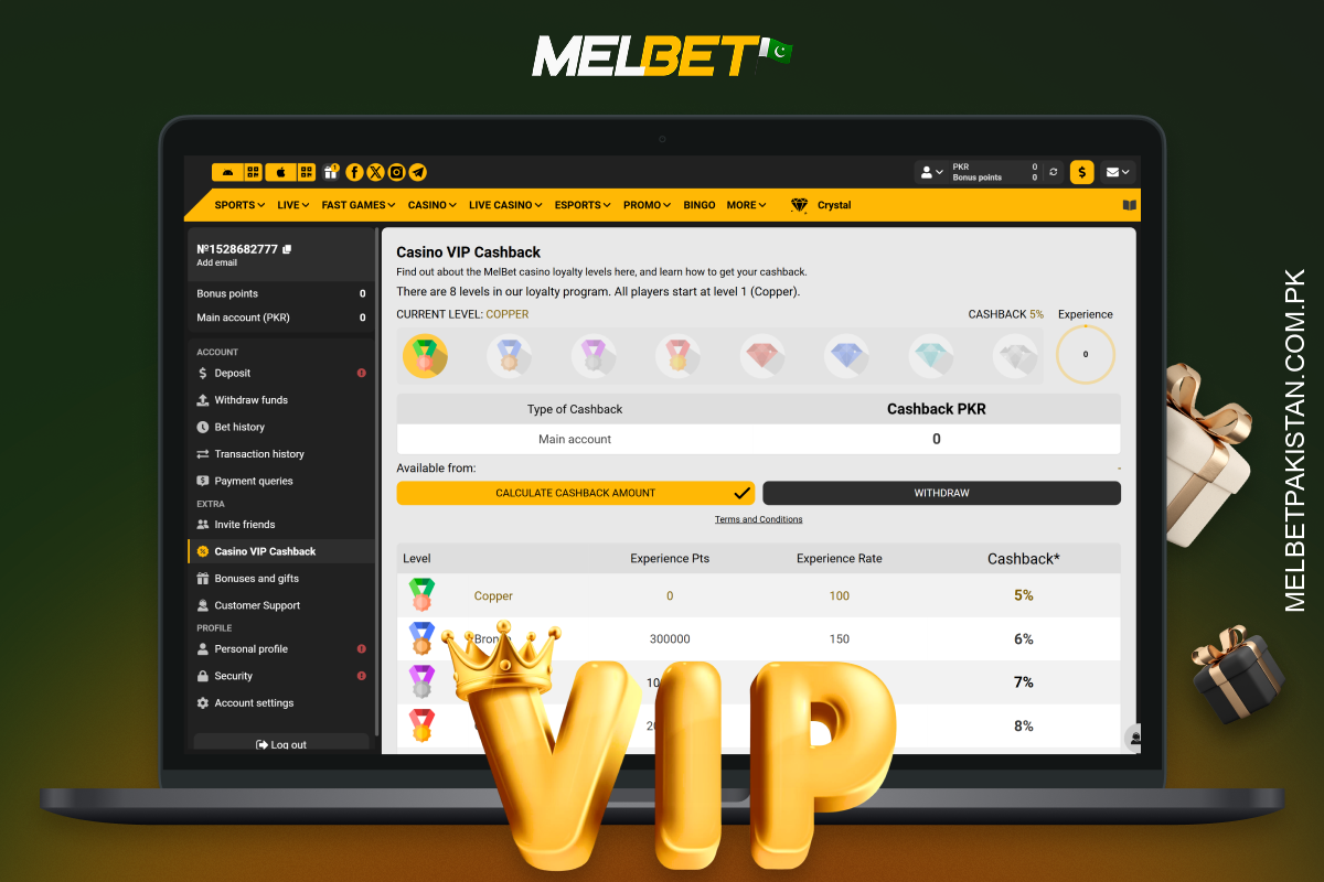 Melbet VIP کلب ایک درجہ وار وفاداری پروگرام ہے جو فعال کھلاڑیوں کو بونسز، کیش بیک، تیز ادائیگیاں اور ترجیحی معاونت فراہم کرتا ہے۔