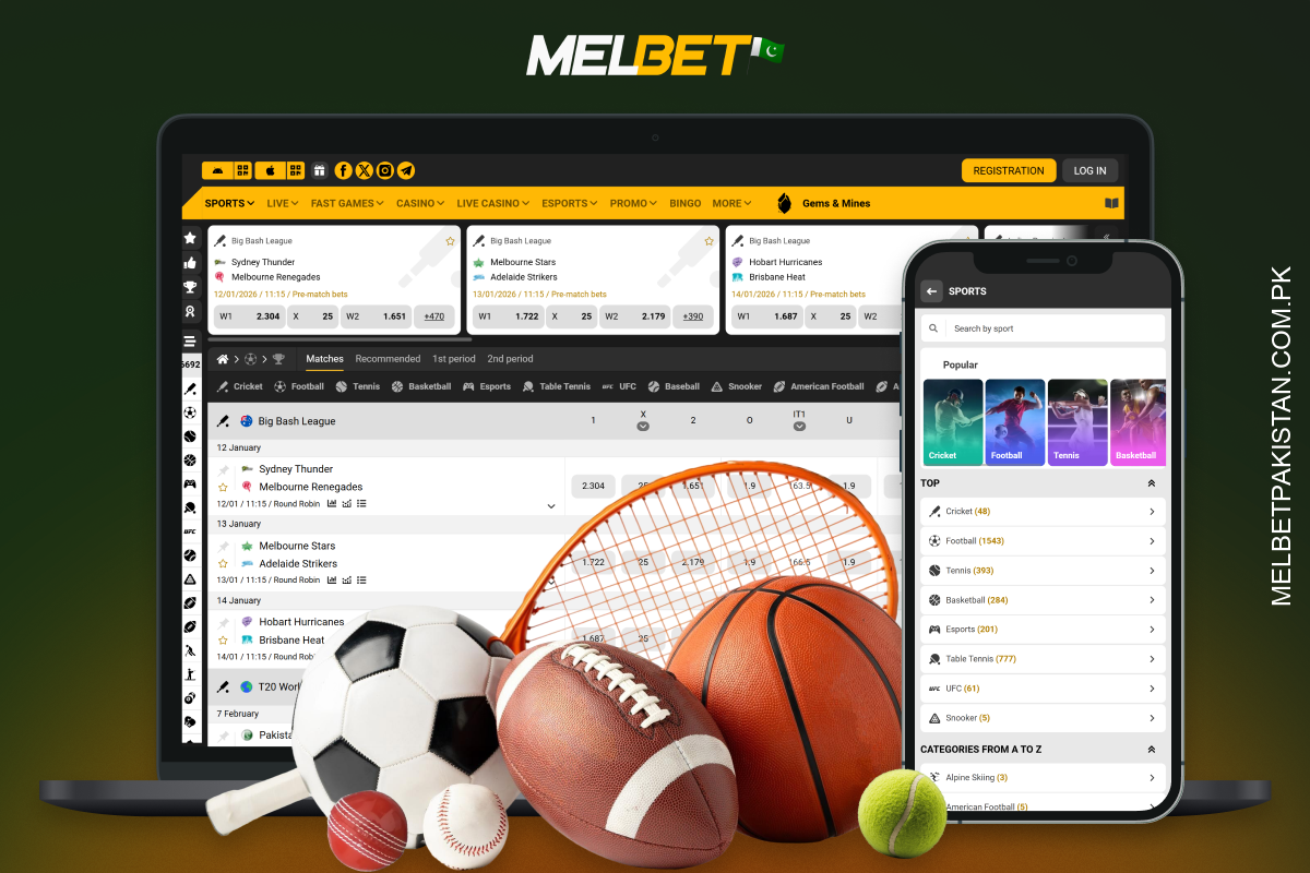 Melbet 40 سے زائد کھیلوں پر آن لائن بیٹنگ پیش کرتا ہے، جس میں مسابقتی آڈز، لائیو مارکیٹس، نشریات، ایکسپریس بیٹس اور تجزیات شامل ہیں، تاکہ کھیل مزید لچکدار اور دلچسپ ہو۔