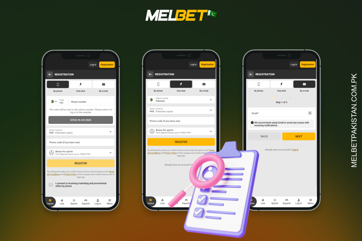 Melbet پاکستان میں، رجسٹریشن پی سی اور موبائل آلات کے لیے کئی فوری اور آسان طریقوں سے دستیاب ہے۔