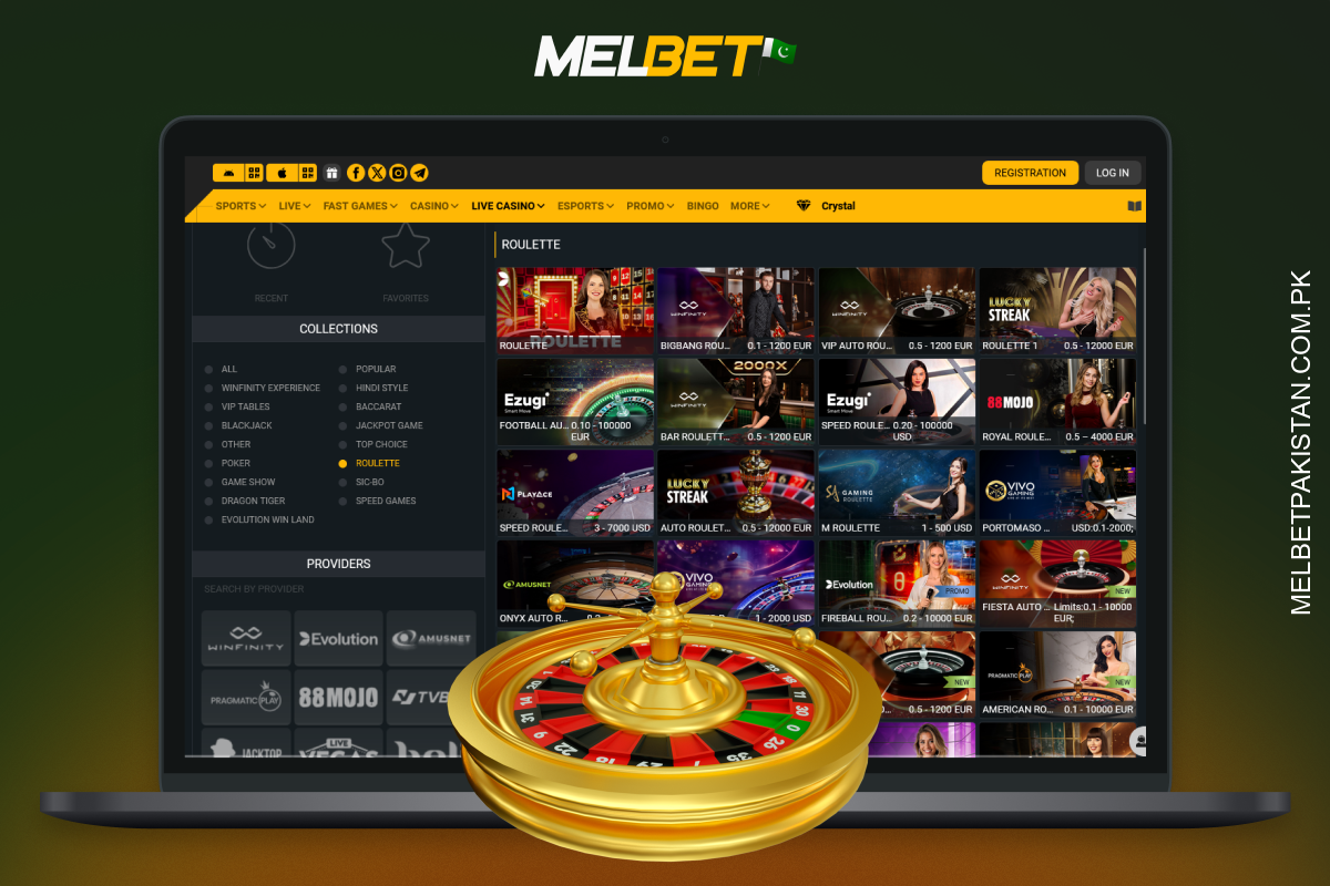 Melbet پر پاکستان کے کھلاڑی یورپی، امریکی اور فرانسیسی رولیٹ کو لائیو ڈیلرز، حکمتِ عملیوں اور ایچ ڈی نشریات کے ساتھ کھیل سکتے ہیں۔