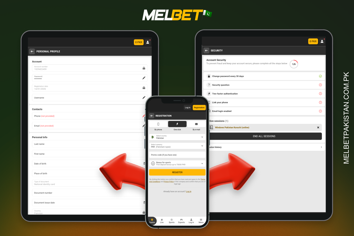 Melbet پاکستان کے ساتھ رجسٹر کرنے کے لیے، کھلاڑیوں کو ویب سائٹ یا ایپ کے ذریعے کم از کم تفصیلات پُر کرنا ہوں گی۔