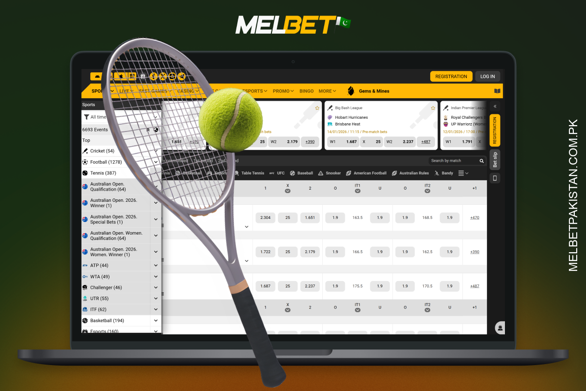 Melbet کی ٹینس بیٹنگ تمام ٹورنامنٹس کو کور کرتی ہے، بشمول گرینڈ سلیم، سیٹس، ٹائی بریکس اور درست اسکورز پر مارکیٹس کے ساتھ، لائیو آڈز اور کھلاڑیوں کے تجزیات کے ساتھ۔