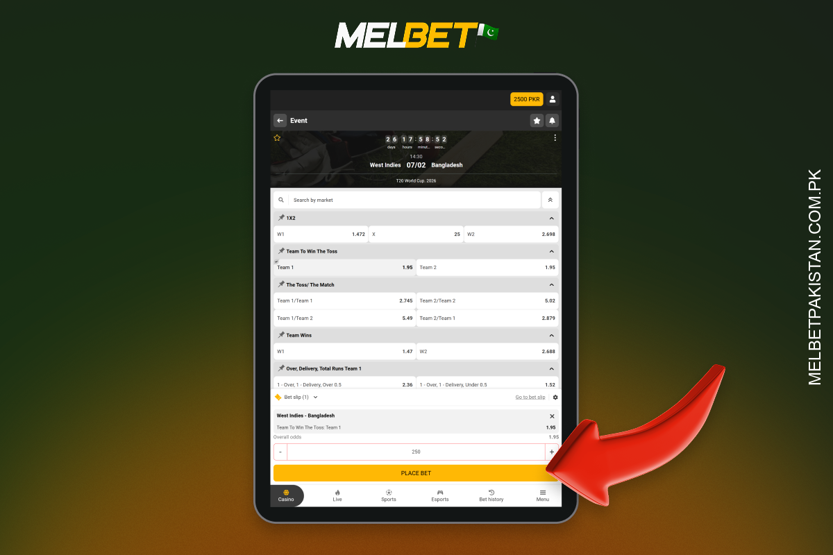Melbet Pakistan پر شرط لگائیں، ایونٹ کے فیصلہ ہونے تک انتظار کریں، اور فوری طور پر اپنی جیت اپنی اکاؤنٹ میں وصول کریں، جسے آپ فوری طور پر نکلوا سکتے ہیں۔