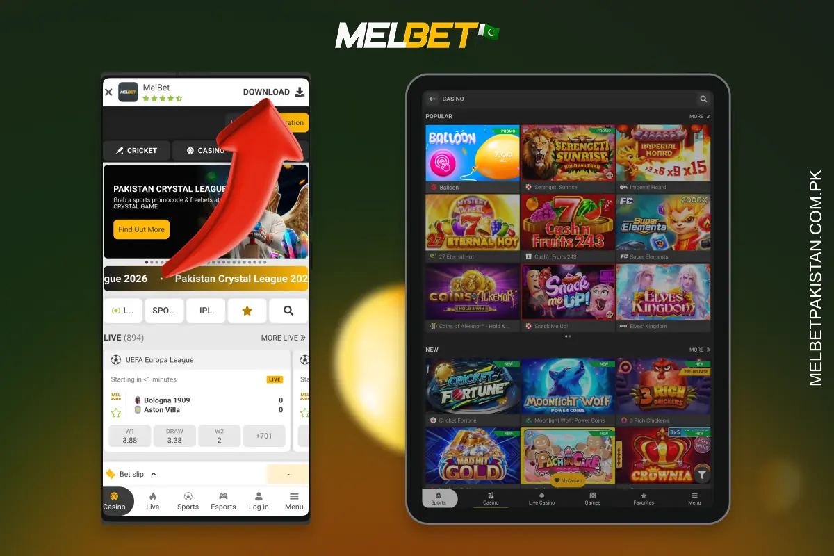 اپنے اسمارٹ فون پر Balloon کھیلنے کے لیے بس Melbet موبائل ایپ ڈاؤن لوڈ کریں، جو پاکستان میں صارفین کے لیے بالکل مفت دستیاب ہے۔